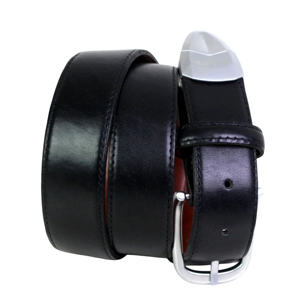 Ken Rick BLACK REAL LEATHER 1 3/8"Wd STITCH CASUAL DRESS MEN'S BELT Sz 48/120(B4